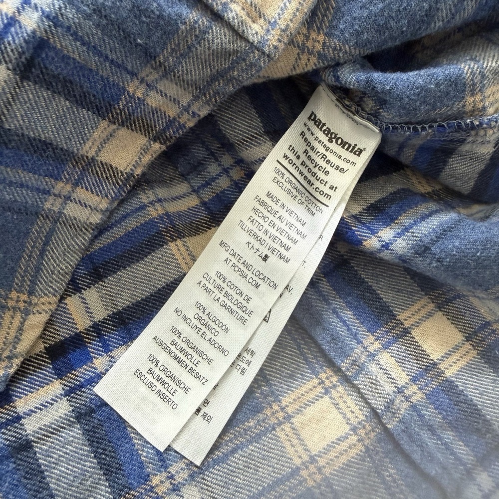 Patagonia Womens Blue Plaid Fjord Organic Cotton Midweight Flannel‎ Shirt Sz S - Picture 5 of 8